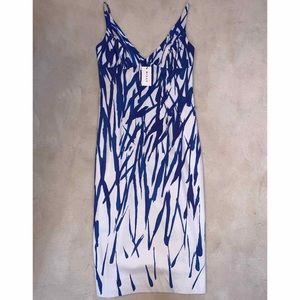 Milly Blue and White Pattern Midi Dress